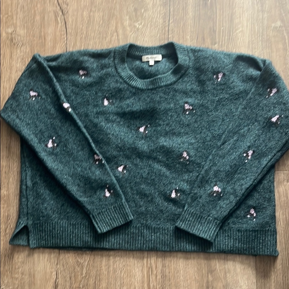 Madewell Green Sweater with Floral Accents